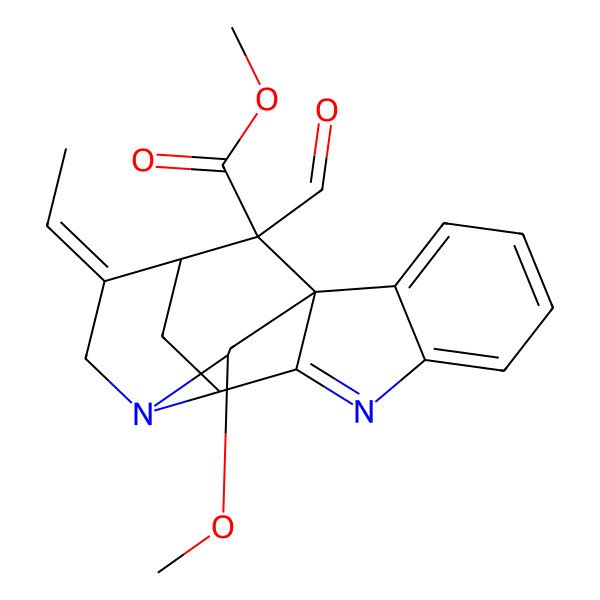 2D Structure of methyl (1S,10S,12S,13Z,16S,18R)-13-ethylidene-18-formyl-16-methoxy-8,15-diazapentacyclo[10.5.1.01,9.02,7.010,15]octadeca-2,4,6,8-tetraene-18-carboxylate
