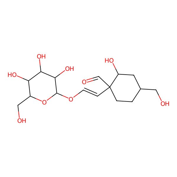2D Structure of (1R,2R,4R)-2-hydroxy-4-(hydroxymethyl)-1-[2-[(2R,3R,4S,5S,6R)-3,4,5-trihydroxy-6-(hydroxymethyl)oxan-2-yl]oxyethenyl]cyclohexane-1-carbaldehyde