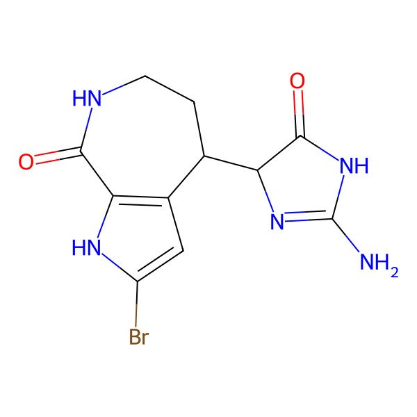 2D Structure of (4S)-4-[(4R)-2-amino-5-oxo-1,4-dihydroimidazol-4-yl]-2-bromo-4,5,6,7-tetrahydro-1H-pyrrolo[2,3-c]azepin-8-one