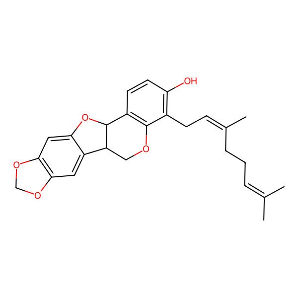 2D Structure of (1S,12S)-17-[(2E)-3,7-dimethylocta-2,6-dienyl]-5,7,11,19-tetraoxapentacyclo[10.8.0.02,10.04,8.013,18]icosa-2,4(8),9,13(18),14,16-hexaen-16-ol