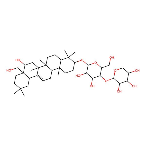 2D Structure of 2-[4,5-Dihydroxy-6-[[8-hydroxy-8a-(hydroxymethyl)-4,4,6a,6b,11,11,14b-heptamethyl-1,2,3,4a,5,6,7,8,9,10,12,12a,14,14a-tetradecahydropicen-3-yl]oxy]-2-(hydroxymethyl)oxan-3-yl]oxyoxane-3,4,5-triol
