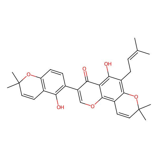 2D Structure of 5-Hydroxy-3-(5-hydroxy-2,2-dimethylchromen-6-yl)-8,8-dimethyl-6-(3-methylbut-2-enyl)pyrano[2,3-h]chromen-4-one