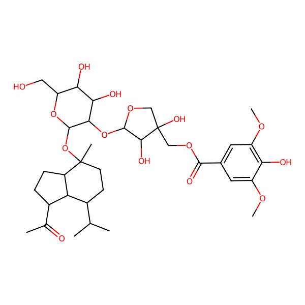 2D Structure of [(3S,4S,5S)-5-[(2S,3R,4S,5S,6R)-2-[[(1S,3aR,4R,7S,7aS)-1-acetyl-4-methyl-7-propan-2-yl-1,2,3,3a,5,6,7,7a-octahydroinden-4-yl]oxy]-4,5-dihydroxy-6-(hydroxymethyl)oxan-3-yl]oxy-3,4-dihydroxyoxolan-3-yl]methyl 4-hydroxy-3,5-dimethoxybenzoate