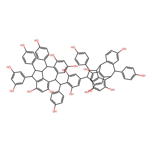 2D Structure of (1R,2R,3S,4S,11R)-4-[4-[(R)-[(2R,9S,10S,11S,12R)-12-(3,5-dihydroxyphenyl)-5,7,14,16-tetrahydroxy-9,11-bis(4-hydroxyphenyl)-2-tetracyclo[8.6.1.03,8.013,17]heptadeca-1(16),3(8),4,6,13(17),14-hexaenyl]-(4-hydroxyphenyl)methyl]-3,5-dihydroxyphenyl]-3,11-bis(4-hydroxyphenyl)hexacyclo[8.7.6.12,5.012,17.018,23.09,24]tetracosa-5(24),6,8,12(17),13,15,18(23),19,21-nonaene-6,8,14,19,21-pentol