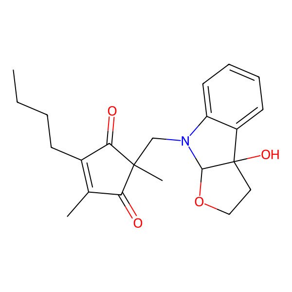 2D Structure of (2S)-2-[[(8bR)-8b-hydroxy-2,3a-dihydro-1H-furo[2,3-b]indol-4-yl]methyl]-4-butyl-2,5-dimethylcyclopent-4-ene-1,3-dione