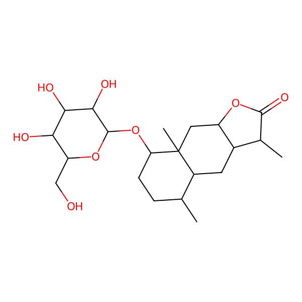 2D Structure of 3,5,8a-Trimethyl-8-[3,4,5-trihydroxy-6-(hydroxymethyl)oxan-2-yl]oxy-3,3a,4,4a,5,6,7,8,9,9a-decahydrobenzo[f][1]benzofuran-2-one