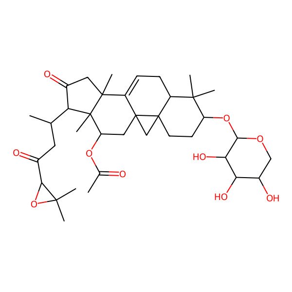 2D Structure of [(1S,3R,6S,8R,12S,15R,16R,17R)-15-[(2R)-4-[(2R)-3,3-dimethyloxiran-2-yl]-4-oxobutan-2-yl]-7,7,12,16-tetramethyl-14-oxo-6-[(2S,3R,4S,5R)-3,4,5-trihydroxyoxan-2-yl]oxy-17-pentacyclo[9.7.0.01,3.03,8.012,16]octadec-10-enyl] acetate