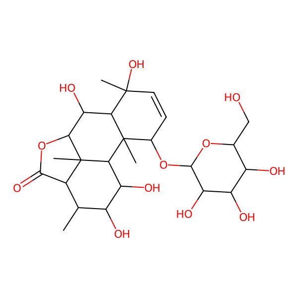 2D Structure of (1S,2R,3R,6S,7S,8R,9S,12S,13R,14R,15R,16R)-6,8,14,15-tetrahydroxy-2,6,13,16-tetramethyl-3-[(2R,3R,4S,5S,6R)-3,4,5-trihydroxy-6-(hydroxymethyl)oxan-2-yl]oxy-10-oxatetracyclo[7.6.1.02,7.012,16]hexadec-4-en-11-one
