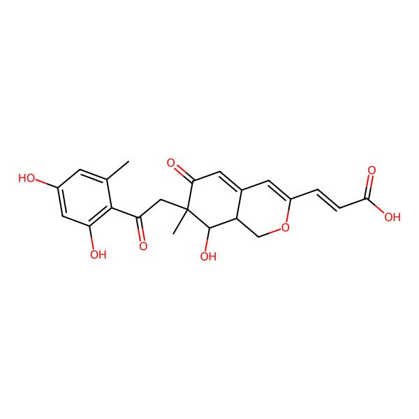 2D Structure of 3-[7-[2-(2,4-dihydroxy-6-methylphenyl)-2-oxoethyl]-8-hydroxy-7-methyl-6-oxo-8,8a-dihydro-1H-isochromen-3-yl]prop-2-enoic acid