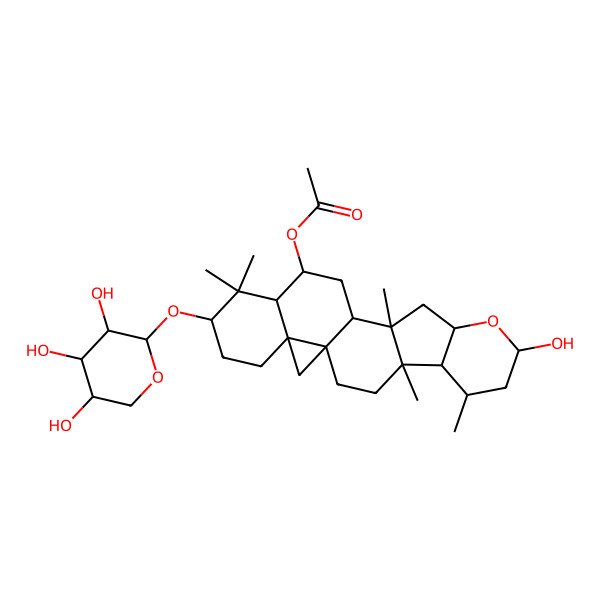2D Structure of [8-Hydroxy-4,6,12,17,17-pentamethyl-18-(3,4,5-trihydroxyoxan-2-yl)oxy-9-oxahexacyclo[11.9.0.01,21.04,12.05,10.016,21]docosan-15-yl] acetate