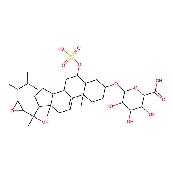 2D Structure of (2S,3S,4S,5R,6R)-3,4,5-trihydroxy-6-[[(3S,5S,6S,8S,10S,13S,14S,17S)-17-[(1R)-1-hydroxy-1-[(2R,3S)-3-[(2R)-3-methylbutan-2-yl]oxiran-2-yl]ethyl]-10,13-dimethyl-6-sulfooxy-2,3,4,5,6,7,8,12,14,15,16,17-dodecahydro-1H-cyclopenta[a]phenanthren-3-yl]oxy]oxane-2-carboxylic acid