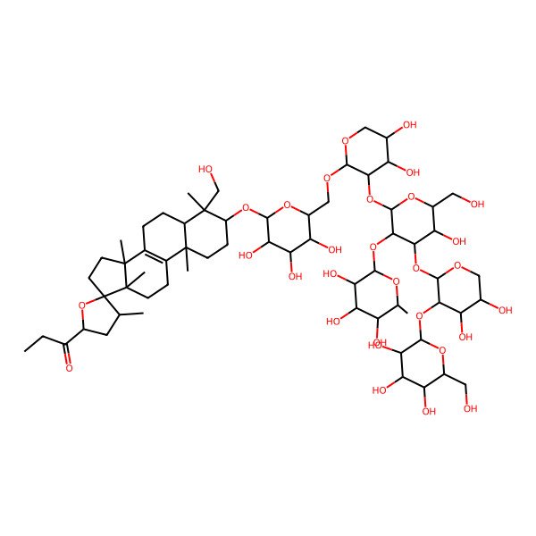 2D Structure of 1-[3-[6-[[3-[4-[4,5-Dihydroxy-3-[3,4,5-trihydroxy-6-(hydroxymethyl)oxan-2-yl]oxyoxan-2-yl]oxy-5-hydroxy-6-(hydroxymethyl)-3-(3,4,5-trihydroxy-6-methyloxan-2-yl)oxyoxan-2-yl]oxy-4,5-dihydroxyoxan-2-yl]oxymethyl]-3,4,5-trihydroxyoxan-2-yl]oxy-4-(hydroxymethyl)-4,4',10,13,14-pentamethylspiro[1,2,3,5,6,7,11,12,15,16-decahydrocyclopenta[a]phenanthrene-17,5'-oxolane]-2'-yl]propan-1-one
