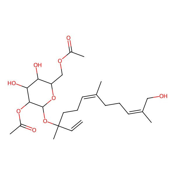 2D Structure of [5-Acetyloxy-3,4-dihydroxy-6-(12-hydroxy-3,7,11-trimethyldodeca-1,6,10-trien-3-yl)oxyoxan-2-yl]methyl acetate