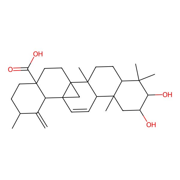 2D Structure of 7,8-Dihydroxy-2,6,6,10,17-pentamethyl-16-methylidenehexacyclo[12.8.1.01,14.02,11.05,10.015,20]tricos-12-ene-20-carboxylic acid