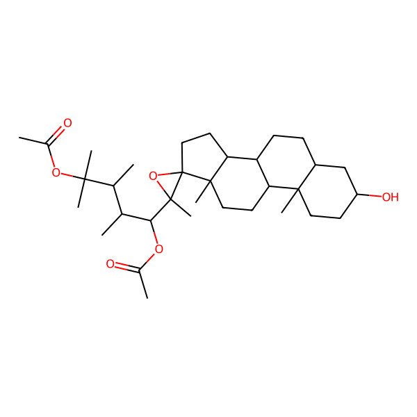 2D Structure of [(1R,2S,3S)-4-acetyloxy-1-[(2'S,3R,5S,8R,9S,10S,13S,14S,17S)-3-hydroxy-2',10,13-trimethylspiro[1,2,3,4,5,6,7,8,9,11,12,14,15,16-tetradecahydrocyclopenta[a]phenanthrene-17,3'-oxirane]-2'-yl]-2,3,4-trimethylpentyl] acetate