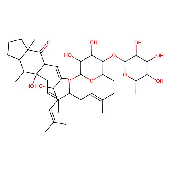 2D Structure of 6-[4-[3,4-Dihydroxy-6-methyl-5-(3,4,5-trihydroxy-6-methyloxan-2-yl)oxyoxan-2-yl]oxy-3,7-dimethylocta-2,6-dienyl]-6-hydroxy-5-(3-hydroxy-2,6-dimethylhepta-1,5-dienyl)-3a,7-dimethyl-1,2,3,5,7,7a-hexahydroinden-4-one