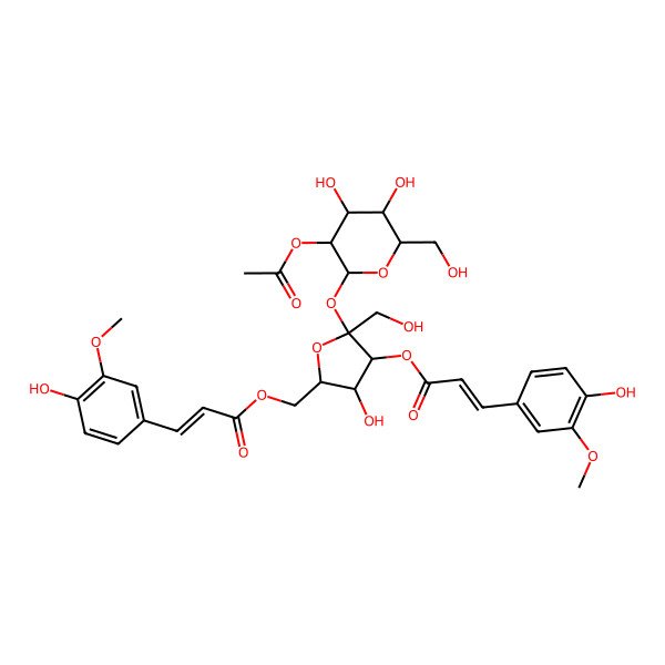 2D Structure of [(2R,3R,4S,5S)-5-[(2R,3R,4S,5R,6R)-3-acetyloxy-4,5-dihydroxy-6-(hydroxymethyl)oxan-2-yl]oxy-3-hydroxy-4-[(E)-3-(4-hydroxy-3-methoxyphenyl)prop-2-enoyl]oxy-5-(hydroxymethyl)oxolan-2-yl]methyl (E)-3-(4-hydroxy-3-methoxyphenyl)prop-2-enoate