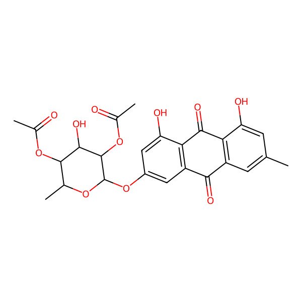 2D Structure of [(2S,3R,4R,5R,6S)-5-acetyloxy-6-(4,5-dihydroxy-7-methyl-9,10-dioxoanthracen-2-yl)oxy-4-hydroxy-2-methyloxan-3-yl] acetate