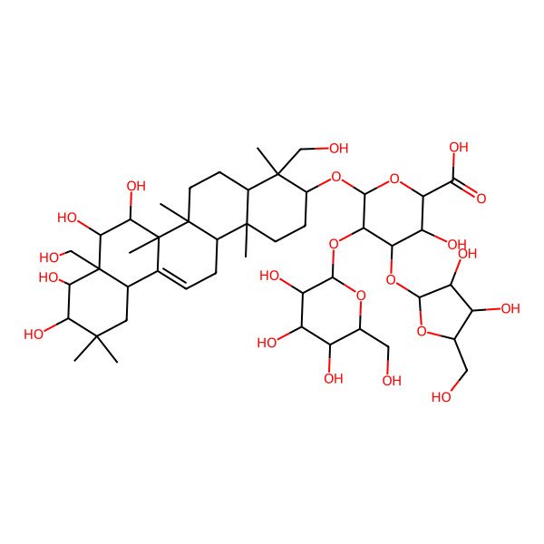 2D Structure of (2S,3S,4S,5R,6R)-6-[[(3S,4S,4aR,6aR,6bS,7R,8S,8aS,9S,10R,12aS,14aR,14bR)-7,8,9,10-tetrahydroxy-4,8a-bis(hydroxymethyl)-4,6a,6b,11,11,14b-hexamethyl-1,2,3,4a,5,6,7,8,9,10,12,12a,14,14a-tetradecahydropicen-3-yl]oxy]-4-[(2S,3R,4R,5S)-3,4-dihydroxy-5-(hydroxymethyl)oxolan-2-yl]oxy-3-hydroxy-5-[(2S,3R,4S,5S,6R)-3,4,5-trihydroxy-6-(hydroxymethyl)oxan-2-yl]oxyoxane-2-carboxylic acid