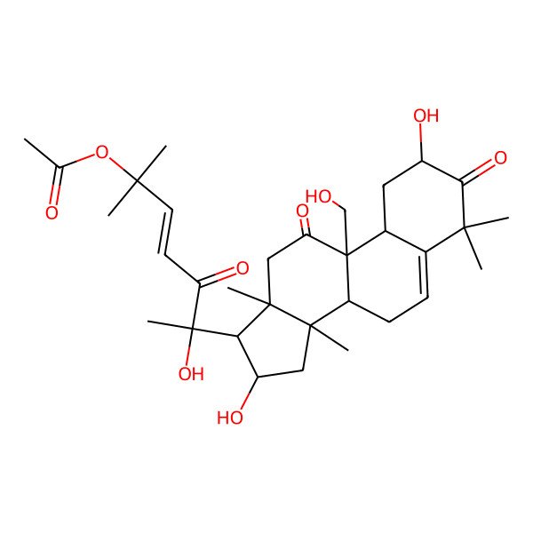 2D Structure of [6-[2,16-dihydroxy-9-(hydroxymethyl)-4,4,13,14-tetramethyl-3,11-dioxo-2,7,8,10,12,15,16,17-octahydro-1H-cyclopenta[a]phenanthren-17-yl]-6-hydroxy-2-methyl-5-oxohept-3-en-2-yl] acetate