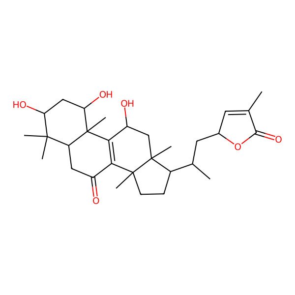 2D Structure of (2R)-4-methyl-2-[(2R)-2-[(1S,3R,5S,10S,11R,13R,14R,17R)-1,3,11-trihydroxy-4,4,10,13,14-pentamethyl-7-oxo-1,2,3,5,6,11,12,15,16,17-decahydrocyclopenta[a]phenanthren-17-yl]propyl]-2H-furan-5-one