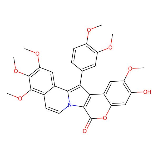 2D Structure of 12-(3,4-Dimethoxyphenyl)-7-hydroxy-8,16,17,18-tetramethoxy-4-oxa-1-azapentacyclo[11.8.0.02,11.05,10.014,19]henicosa-2(11),5,7,9,12,14,16,18,20-nonaen-3-one