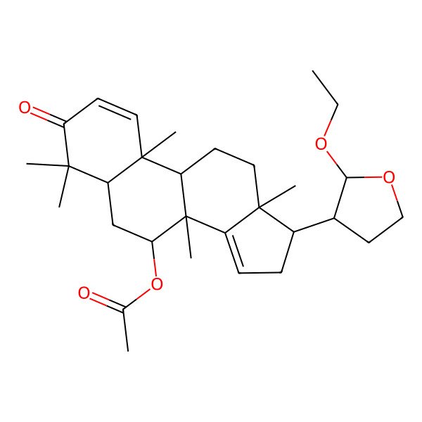 2D Structure of [17-(2-Ethoxyoxolan-3-yl)-4,4,8,10,13-pentamethyl-3-oxo-5,6,7,9,11,12,16,17-octahydrocyclopenta[a]phenanthren-7-yl] acetate