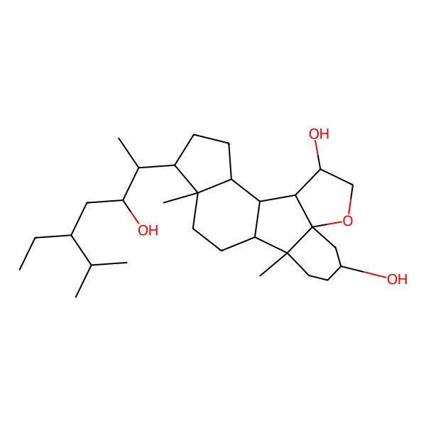 2D Structure of (1S,2S,3R,6R,8S,11R,12S,15S,16R,19S)-16-[(2S,3R,5R)-5-ethyl-3-hydroxy-6-methylheptan-2-yl]-11,15-dimethyl-5-oxapentacyclo[10.7.0.02,6.06,11.015,19]nonadecane-3,8-diol