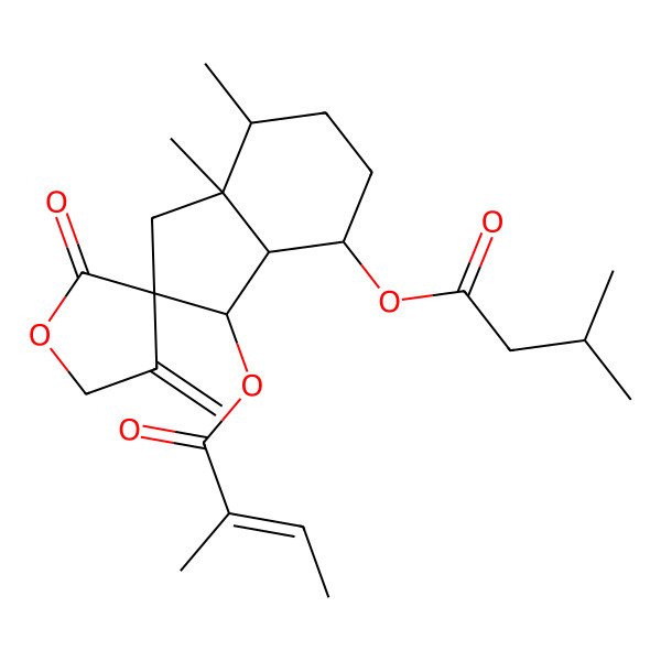 2D Structure of [3a,4-dimethyl-7-(3-methylbutanoyloxy)-4'-methylidene-2'-oxospiro[3,4,5,6,7,7a-hexahydro-1H-indene-2,3'-oxolane]-1-yl] 2-methylbut-2-enoate
