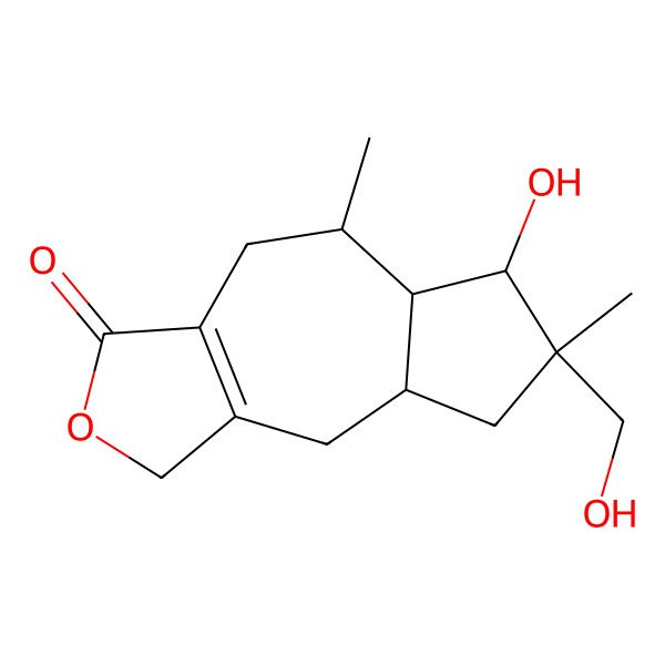 2D Structure of (5S,5aR,6R,7S,8aR)-6-hydroxy-7-(hydroxymethyl)-5,7-dimethyl-1,4,5,5a,6,8,8a,9-octahydroazuleno[5,6-c]furan-3-one