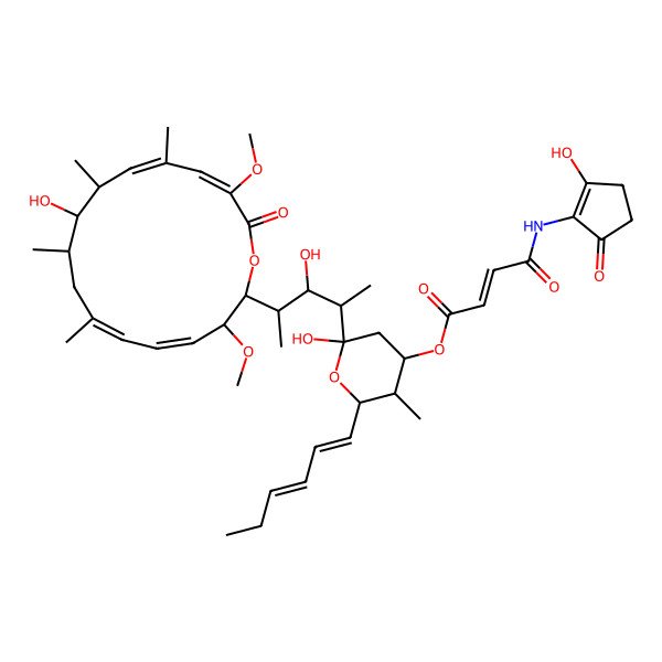 2D Structure of [(2R,4R,5S,6R)-6-[(1E,3E)-hexa-1,3-dienyl]-2-hydroxy-2-[(2S,3R,4S)-3-hydroxy-4-[(2R,3S,4E,6E,9S,10S,11R,12E,14Z)-10-hydroxy-3,15-dimethoxy-7,9,11,13-tetramethyl-16-oxo-1-oxacyclohexadeca-4,6,12,14-tetraen-2-yl]pentan-2-yl]-5-methyloxan-4-yl] (E)-4-[(2-hydroxy-5-oxocyclopenten-1-yl)amino]-4-oxobut-2-enoate