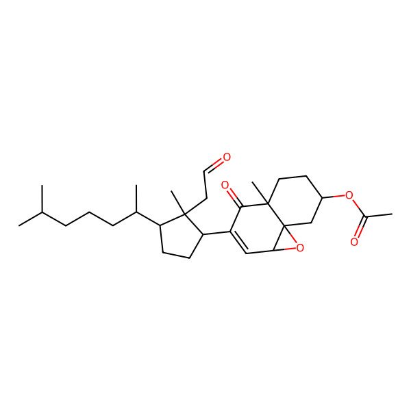 2D Structure of [(1aS,4aS,7S,8aR)-4a-methyl-3-[(1R,2S,3R)-2-methyl-3-[(2R)-6-methylheptan-2-yl]-2-(2-oxoethyl)cyclopentyl]-4-oxo-5,6,7,8-tetrahydro-1aH-naphtho[1,8a-b]oxiren-7-yl] acetate