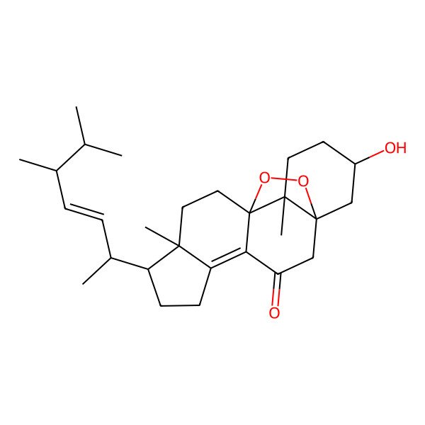 2D Structure of (1S,8R,9R,12S,13R,16R)-8-[(E,2S,5R)-5,6-dimethylhept-3-en-2-yl]-16-hydroxy-9,13-dimethyl-18,19-dioxapentacyclo[10.5.2.01,13.04,12.05,9]nonadec-4-en-3-one