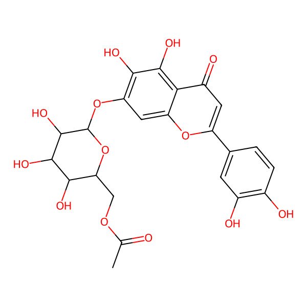 2D Structure of [(2R,3S,4S,5R,6S)-6-[2-(3,4-dihydroxyphenyl)-5,6-dihydroxy-4-oxochromen-7-yl]oxy-3,4,5-trihydroxyoxan-2-yl]methyl acetate