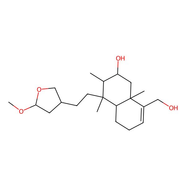2D Structure of (2R,3S,4R,4aR,8aR)-8-(hydroxymethyl)-4-[2-[(3R,5R)-5-methoxyoxolan-3-yl]ethyl]-3,4,8a-trimethyl-1,2,3,4a,5,6-hexahydronaphthalen-2-ol