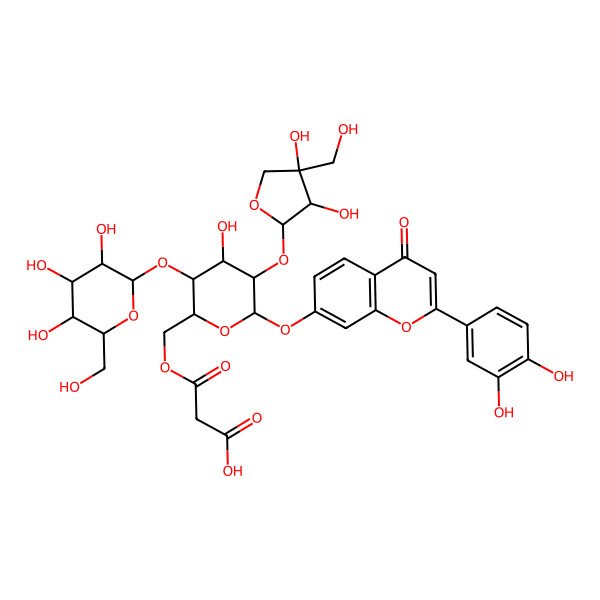 2D Structure of 3-[[(2R,3S,4S,5R,6S)-5-[(2S,3R,4R)-3,4-dihydroxy-4-(hydroxymethyl)oxolan-2-yl]oxy-6-[2-(3,4-dihydroxyphenyl)-4-oxochromen-7-yl]oxy-4-hydroxy-3-[(2S,3R,4S,5S,6R)-3,4,5-trihydroxy-6-(hydroxymethyl)oxan-2-yl]oxyoxan-2-yl]methoxy]-3-oxopropanoic acid