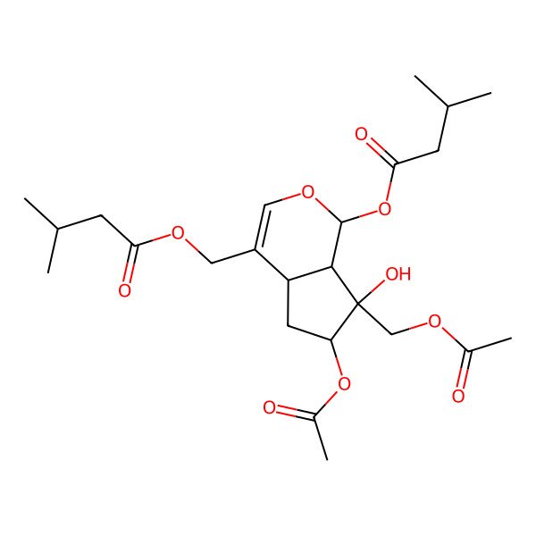 2D Structure of [6-acetyloxy-7-(acetyloxymethyl)-7-hydroxy-1-(3-methylbutanoyloxy)-4a,5,6,7a-tetrahydro-1H-cyclopenta[c]pyran-4-yl]methyl 3-methylbutanoate