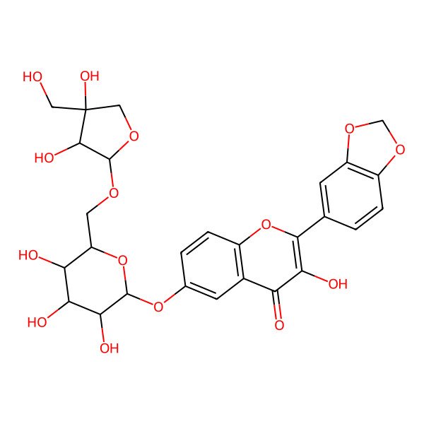 2D Structure of 2-(1,3-benzodioxol-5-yl)-6-[(2S,3R,4S,5S,6R)-6-[[(2R,3S,4S)-3,4-dihydroxy-4-(hydroxymethyl)oxolan-2-yl]oxymethyl]-3,4,5-trihydroxyoxan-2-yl]oxy-3-hydroxychromen-4-one