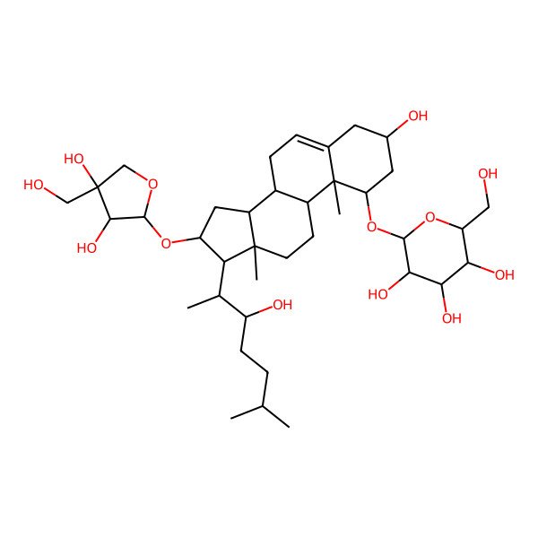 2D Structure of 2-[[16-[3,4-dihydroxy-4-(hydroxymethyl)oxolan-2-yl]oxy-3-hydroxy-17-(3-hydroxy-6-methylheptan-2-yl)-10,13-dimethyl-2,3,4,7,8,9,11,12,14,15,16,17-dodecahydro-1H-cyclopenta[a]phenanthren-1-yl]oxy]-6-(hydroxymethyl)oxane-3,4,5-triol