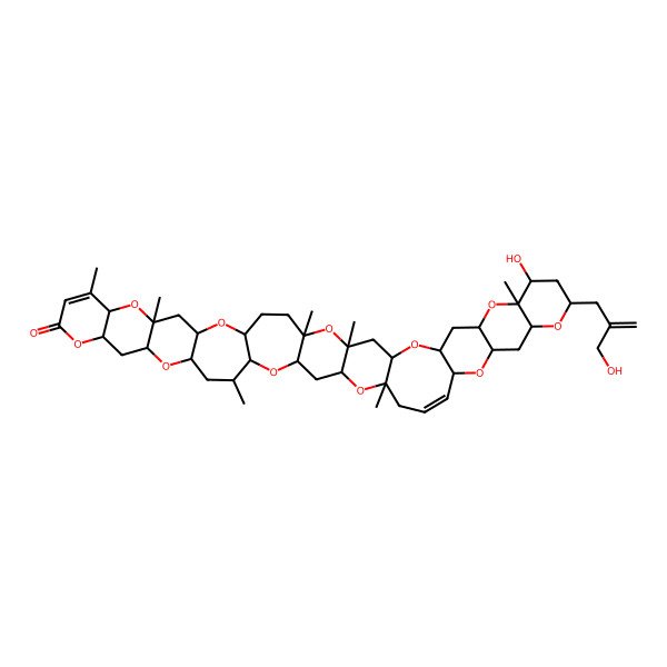 2D Structure of (1R,3S,5R,7S,9R,11S,12S,14R,16R,18S,20R,24S,26R,28S,30R,31R,33S,35R,37S,42R,44S,46R,48S)-12-hydroxy-14-[2-(hydroxymethyl)prop-2-enyl]-1,3,11,24,31,41,44-heptamethyl-2,6,10,15,19,25,29,34,38,43,47-undecaoxaundecacyclo[26.22.0.03,26.05,24.07,20.09,18.011,16.030,48.033,46.035,44.037,42]pentaconta-21,40-dien-39-one