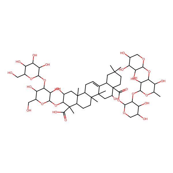2D Structure of 3-[3,5-Dihydroxy-6-(hydroxymethyl)-4-[3,4,5-trihydroxy-6-(hydroxymethyl)oxan-2-yl]oxyoxan-2-yl]oxy-8a-[3-[3,5-dihydroxy-6-methyl-4-(3,4,5-trihydroxyoxan-2-yl)oxyoxan-2-yl]oxy-4,5-dihydroxyoxan-2-yl]oxycarbonyl-2,8-dihydroxy-4,6a,6b,11,11,14b-hexamethyl-1,2,3,4a,5,6,7,8,9,10,12,12a,14,14a-tetradecahydropicene-4-carboxylic acid