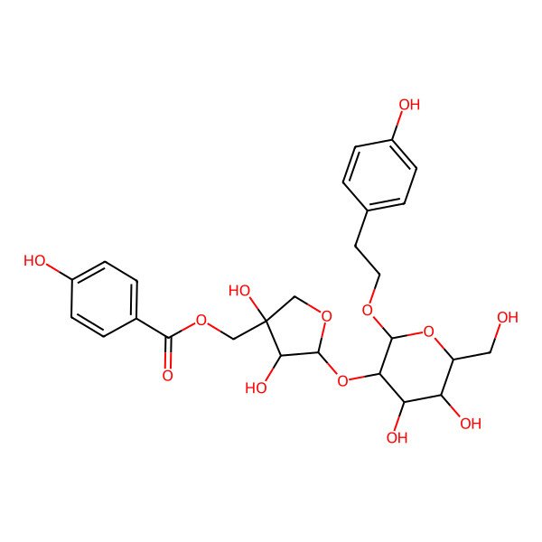 2D Structure of [(3S,4R,5S)-5-[(2R,3R,4S,5S,6R)-4,5-dihydroxy-6-(hydroxymethyl)-2-[2-(4-hydroxyphenyl)ethoxy]oxan-3-yl]oxy-3,4-dihydroxyoxolan-3-yl]methyl 4-hydroxybenzoate