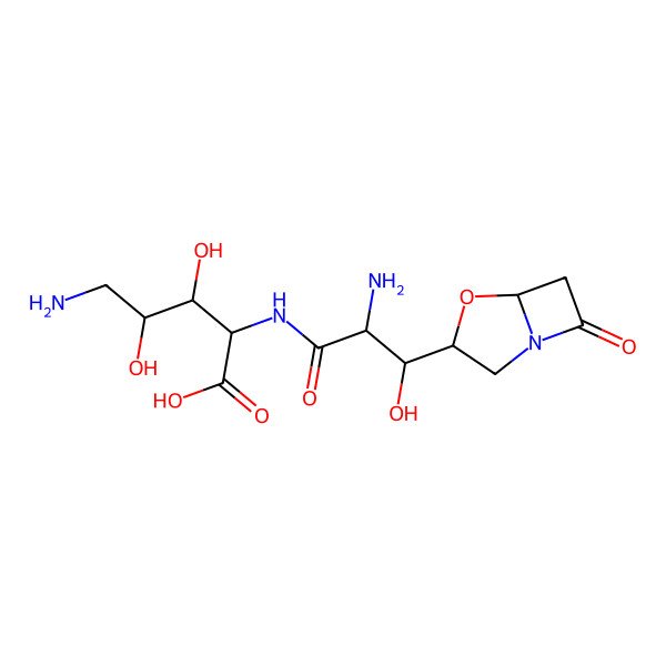 2D Structure of (2R,3R,4S)-5-amino-2-[[(2R,3S)-2-amino-3-hydroxy-3-[(3S,5R)-7-oxo-4-oxa-1-azabicyclo[3.2.0]heptan-3-yl]propanoyl]amino]-3,4-dihydroxypentanoic acid