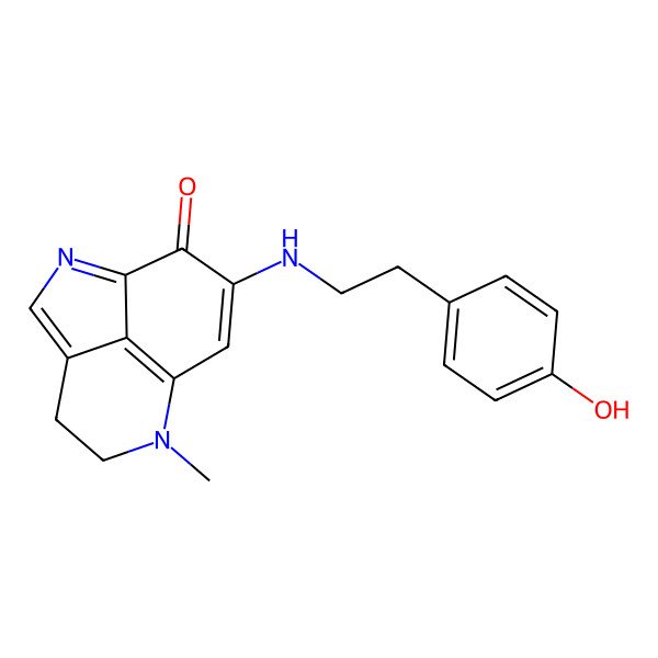 2D Structure of 10-[2-(4-hydroxyphenyl)ethylamino]-7-methyl-2,7-diazatricyclo[6.3.1.04,12]dodeca-1,3,8(12),9-tetraen-11-one