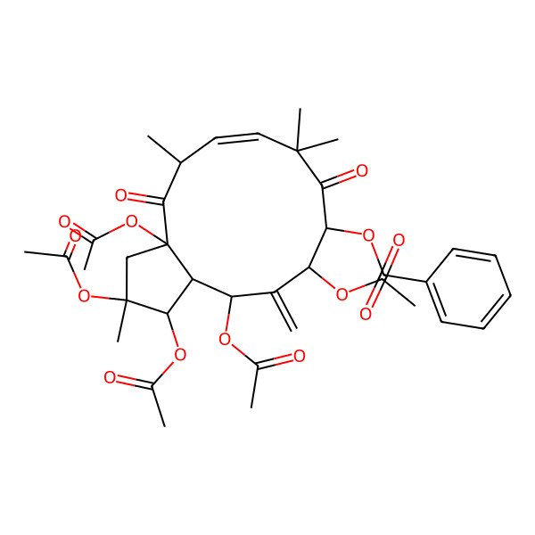 2D Structure of (1,2,3a,11,13-pentaacetyloxy-2,5,8,8-tetramethyl-12-methylidene-4,9-dioxo-3,5,10,11,13,13a-hexahydro-1H-cyclopenta[12]annulen-10-yl) benzoate