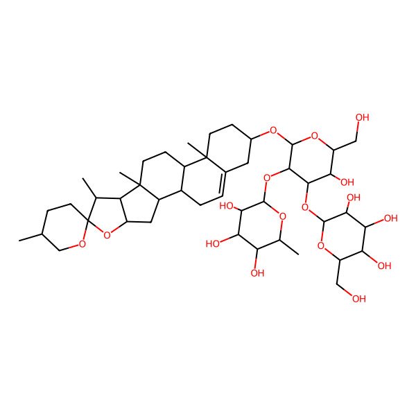 2D Structure of (2R,3R,4R,5R,6S)-2-[(2S,3R,4S,5R,6R)-5-hydroxy-6-(hydroxymethyl)-2-[(1S,2S,4S,5'R,6R,7S,8R,9S,12S,13R,16S)-5',7,9,13-tetramethylspiro[5-oxapentacyclo[10.8.0.02,9.04,8.013,18]icos-18-ene-6,2'-oxane]-16-yl]oxy-4-[(2S,3R,4S,5S,6R)-3,4,5-trihydroxy-6-(hydroxymethyl)oxan-2-yl]oxyoxan-3-yl]oxy-6-methyloxane-3,4,5-triol
