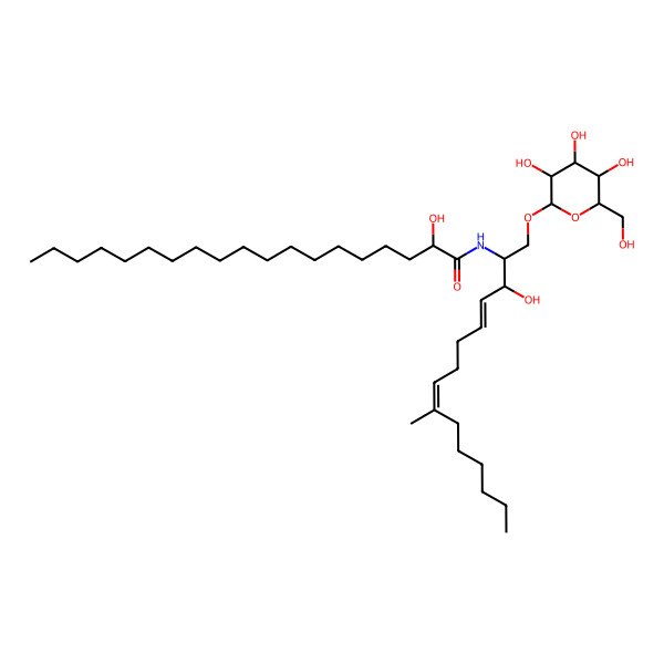 2D Structure of 2-hydroxy-N-[3-hydroxy-9-methyl-1-[3,4,5-trihydroxy-6-(hydroxymethyl)oxan-2-yl]oxypentadeca-4,8-dien-2-yl]nonadecanamide