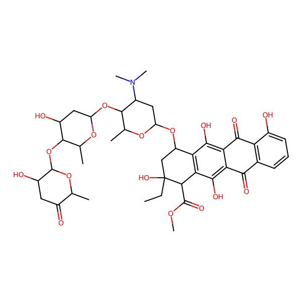 2D Structure of methyl (1R,2R,4S)-4-[(2R,4S,5S,6S)-4-(dimethylamino)-5-[(2S,4S,5S,6S)-4-hydroxy-5-[(2R,3S,6S)-3-hydroxy-6-methyl-5-oxooxan-2-yl]oxy-6-methyloxan-2-yl]oxy-6-methyloxan-2-yl]oxy-2-ethyl-2,5,7,12-tetrahydroxy-6,11-dioxo-3,4-dihydro-1H-tetracene-1-carboxylate