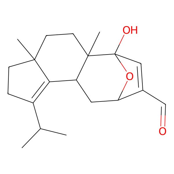2D Structure of (2R,5R,10R,12R)-1-hydroxy-2,5-dimethyl-8-propan-2-yl-15-oxatetracyclo[10.2.1.02,10.05,9]pentadeca-8,13-diene-13-carbaldehyde