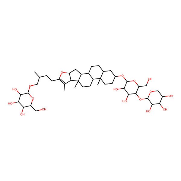 2D Structure of (2R,3R,4S,5S,6R)-2-[(2S)-4-[(1R,2S,4S,8S,9S,12S,13S,16S,18R)-16-[(2R,3R,4R,5S,6R)-3,4-dihydroxy-6-(hydroxymethyl)-5-[(2S,3R,4S,5R)-3,4,5-trihydroxyoxan-2-yl]oxyoxan-2-yl]oxy-7,9,13-trimethyl-5-oxapentacyclo[10.8.0.02,9.04,8.013,18]icos-6-en-6-yl]-2-methylbutoxy]-6-(hydroxymethyl)oxane-3,4,5-triol